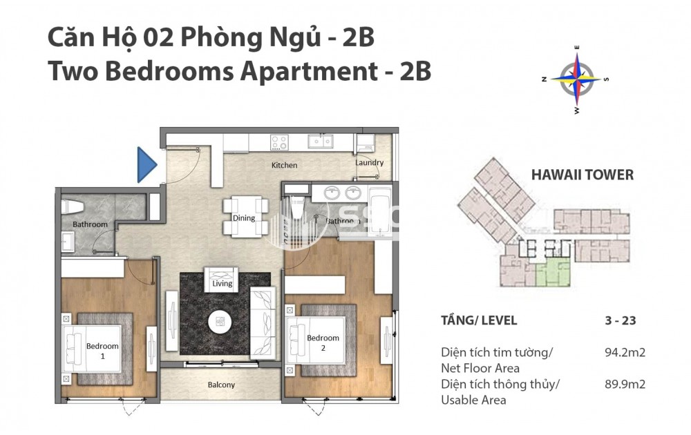 BÁN ĐẢO KIM CƯƠNG, 2PN, 95M2, TÒA HAWAII, GIÁ 11 TỶ, VIEW SÔNG